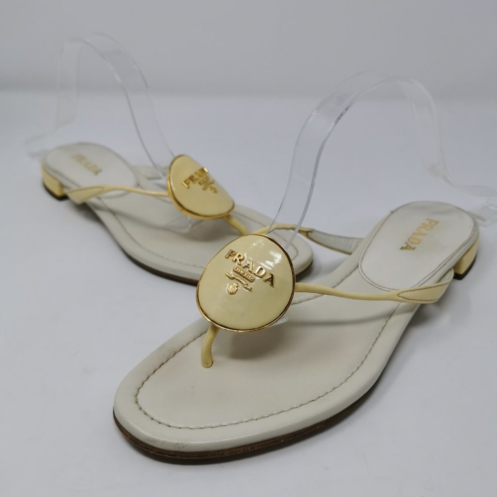 Prada Cream Enamel Logo Plaque Sandals - Picture 3 of 7